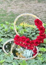 Load image into Gallery viewer, Customized Red Rose Nikkah Ring Tray with Two Ring Boxes &amp; Pearls | NT-008
