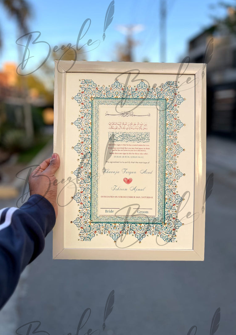 Luxury Blue & Clay Ash Nikah Certificate with Stone Decoration | SNC-006