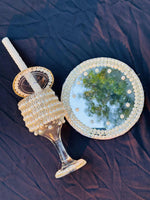 Load image into Gallery viewer, Customized Doodh Pilai Glass and Tray Decorated with Pearls and Golden Lace | DPG-009
