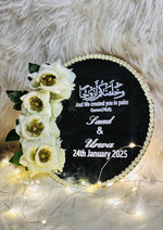 Load image into Gallery viewer, Customized Nikah Ring Tray Decorated With White Flowers &amp; Pearl Border | NT-004
