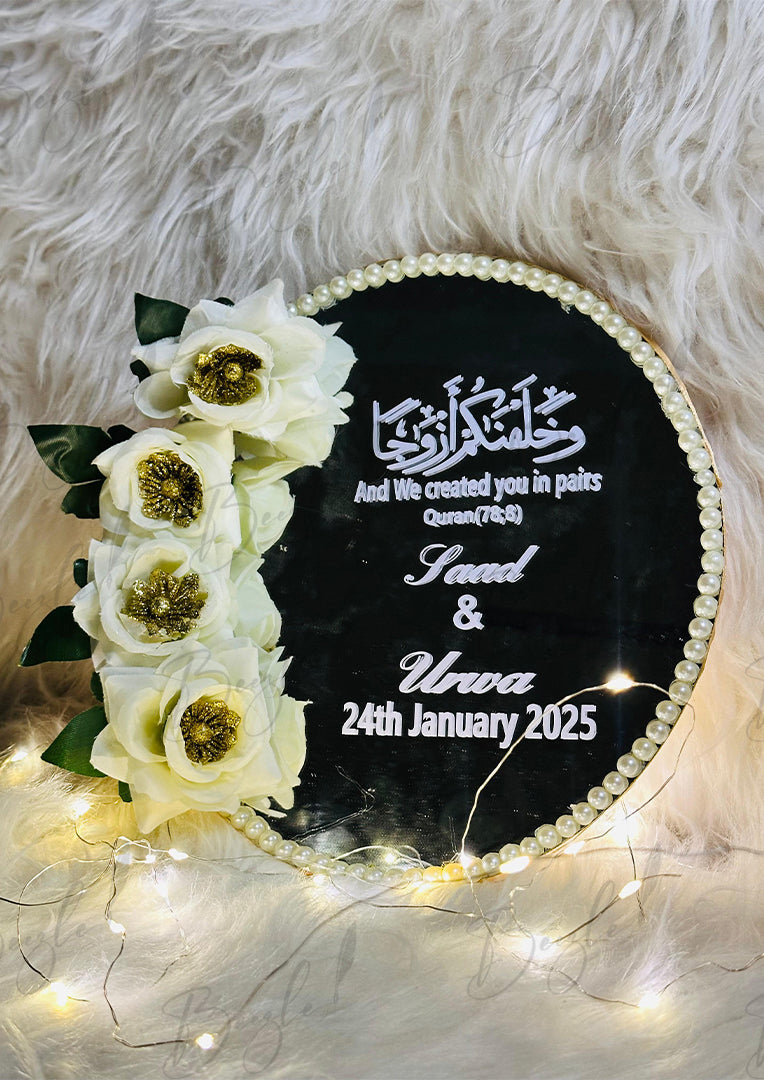 Customized Nikkah Tray With Decorated White Flowers & Pearl | NT-004