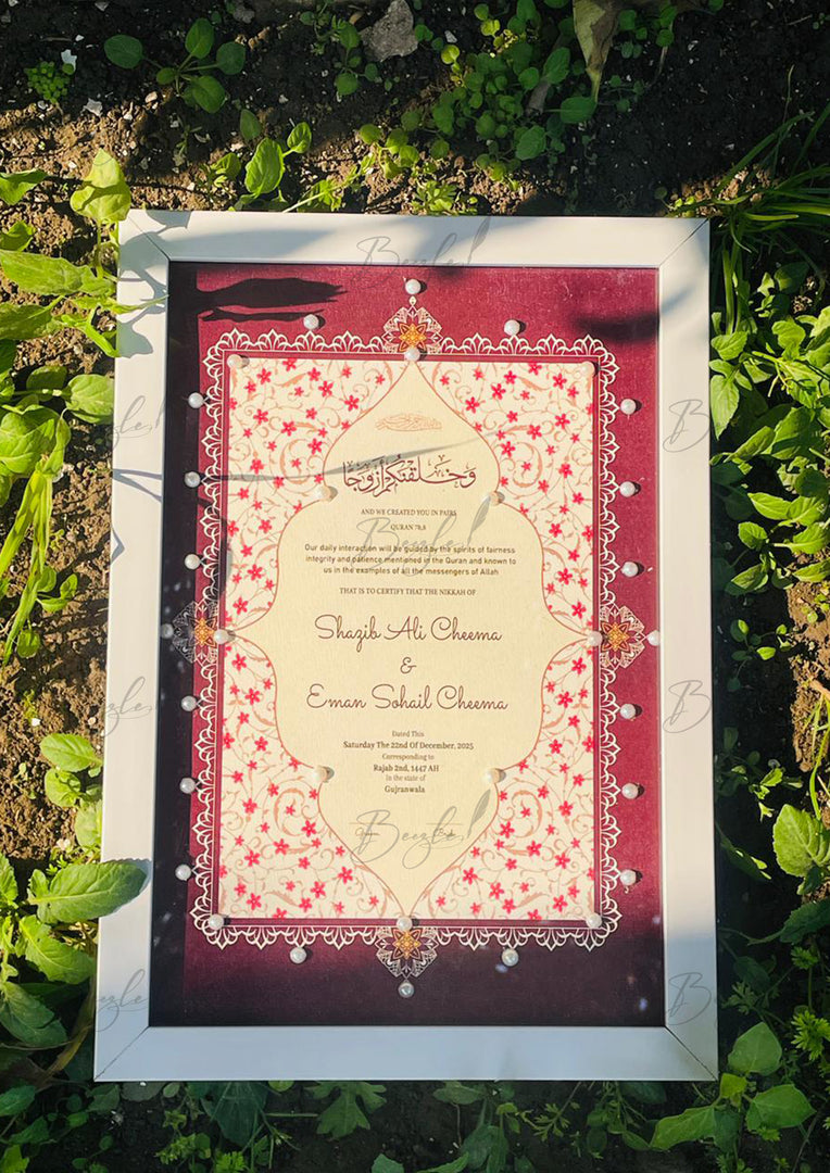 Luxury Dark Maroon Nikah Certificate with Stone Decoration | SNC-008