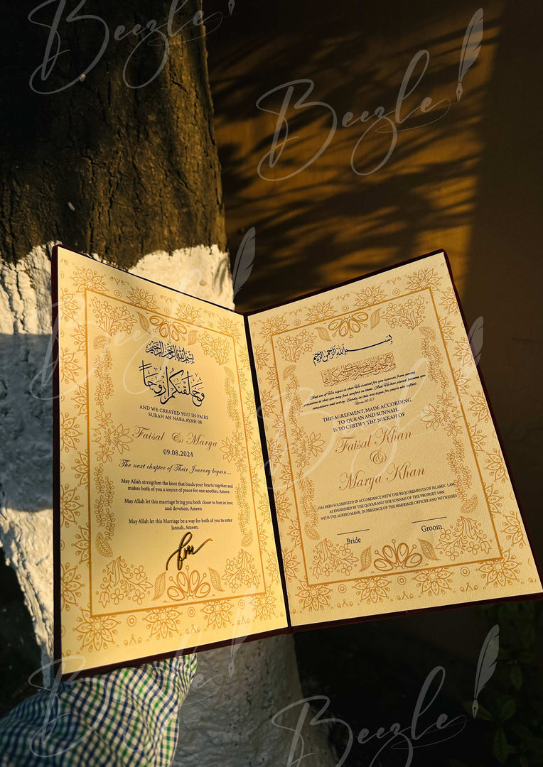 Specially Designed Red Nikkah Booklet with Unique Golden Details | NB-007