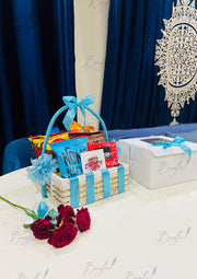 Blue Gift Basket with Snack Hamper & Roses | GDEL-121