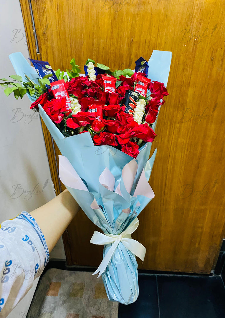 Red Roses & Chocolate Bloom Bouquet | BCG-101
