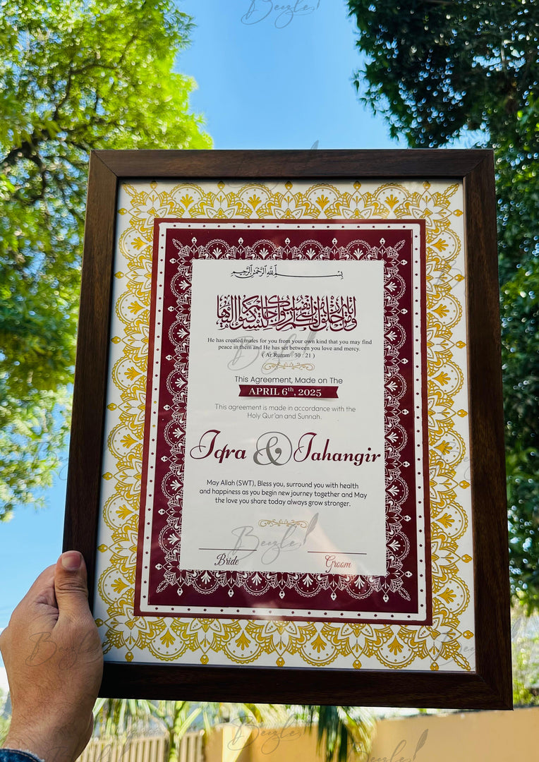 The Luxury Nikah Certificate With Golden Frame & Unique Design | NC-178