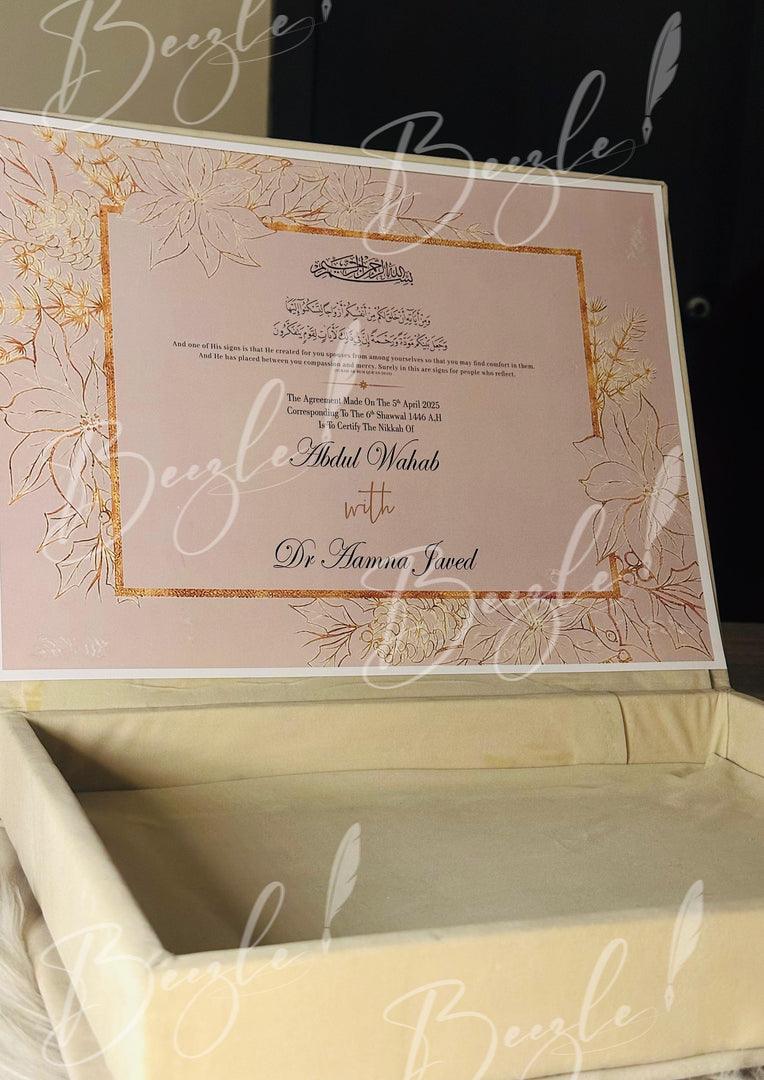 Beautiful Personalized White Nikah Booklet Box with Golden Details | BOX-011