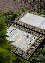 Load image into Gallery viewer, The Attractive Golden Design Black Nikkah Booklet with Customized Name | NB-029
