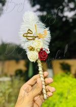 Load image into Gallery viewer, The Qubool Hai Nikah Pen With Attractive Golden Lace and Two Off White &amp; One Red Flowers | PEN-67
