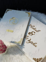 Load image into Gallery viewer, Beautiful Personalized White Nikah Booklet Box with Golden Details | BOX-011
