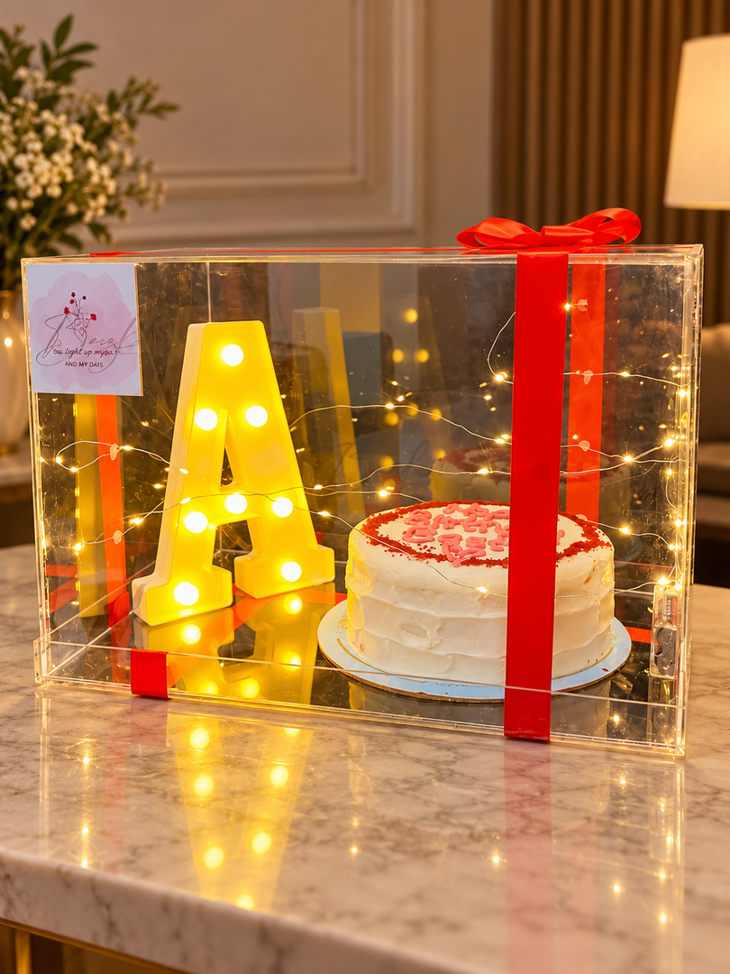 “Birthday Box Duo” – Cake Gift Box with LED Alphabet & Lights |GC-069
