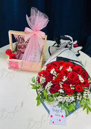 Pink Snack Basket & Rose Bouquet | GDEL-050