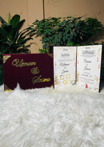 Load image into Gallery viewer, Luxurious Maroon Nikah Booklet Box with Golden Customized Details | BOX-013
