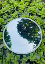 The Attractive Nikkah Tray Decorated With Mirror Base and White Pearls | NT-021