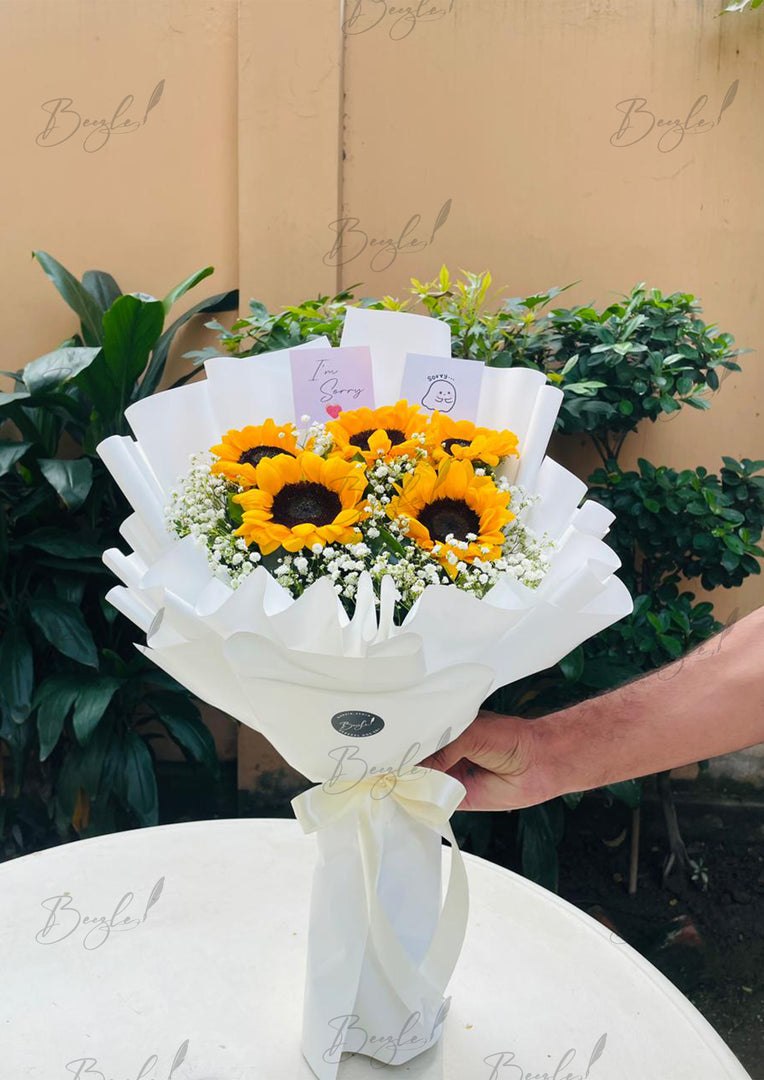 Sunflower Bouquet Wrapped in White | BCG-145