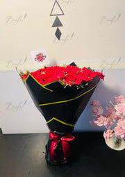 Black Wrapped Red Rose Bouquet with Red Ribbon | BCG-157