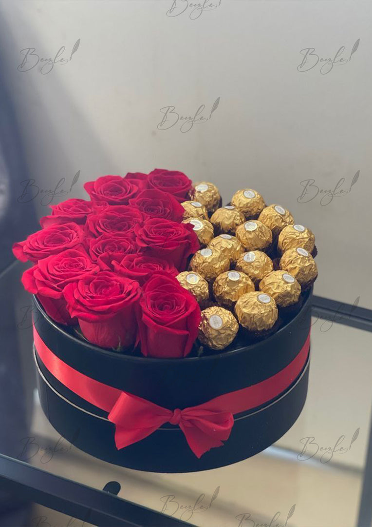 Half Roses Half Chocolates Box Gift | GBO-110