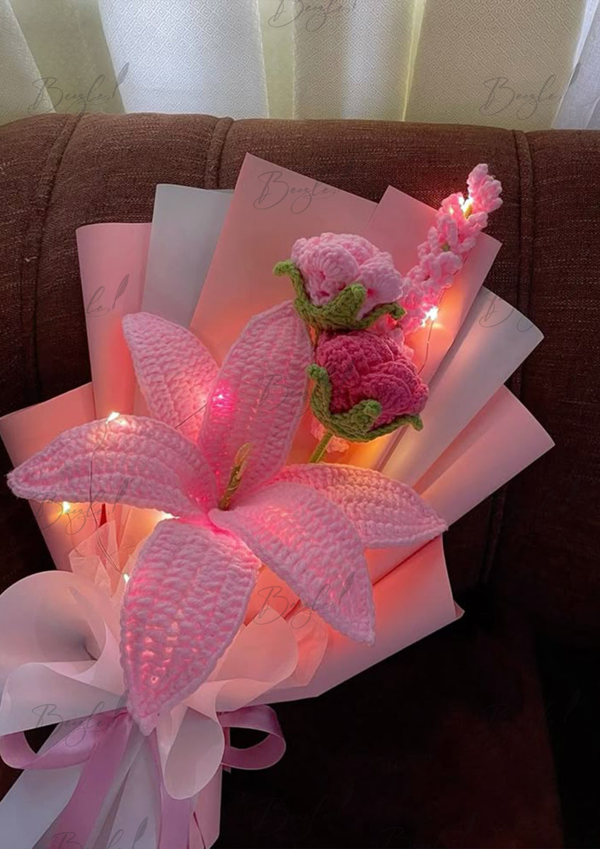 Blush Pink Knitted Blossom Bouquet with LED Lights – Beezle Store