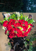 Load image into Gallery viewer, Red Roses in Black Wrapping – Birthday Bouquet | BCG-165
