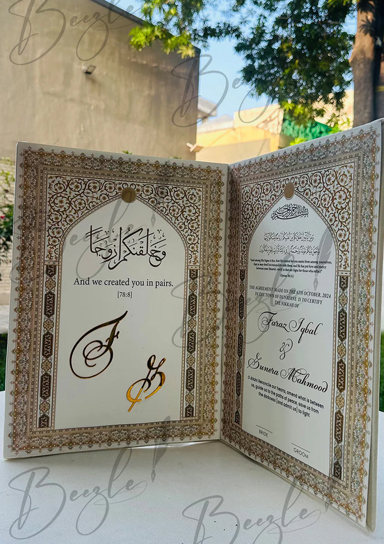 The White Attractive Nikkah Booklet With Beautiful Print | NB-017