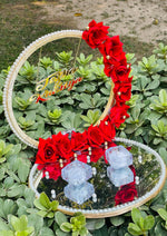 Load image into Gallery viewer, Customized Red Rose Nikkah Ring Tray with Two Ring Boxes &amp; Pearls | NT-008

