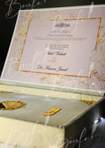 Load image into Gallery viewer, Beautiful Personalized White Nikah Booklet Box with Golden Details | BOX-011
