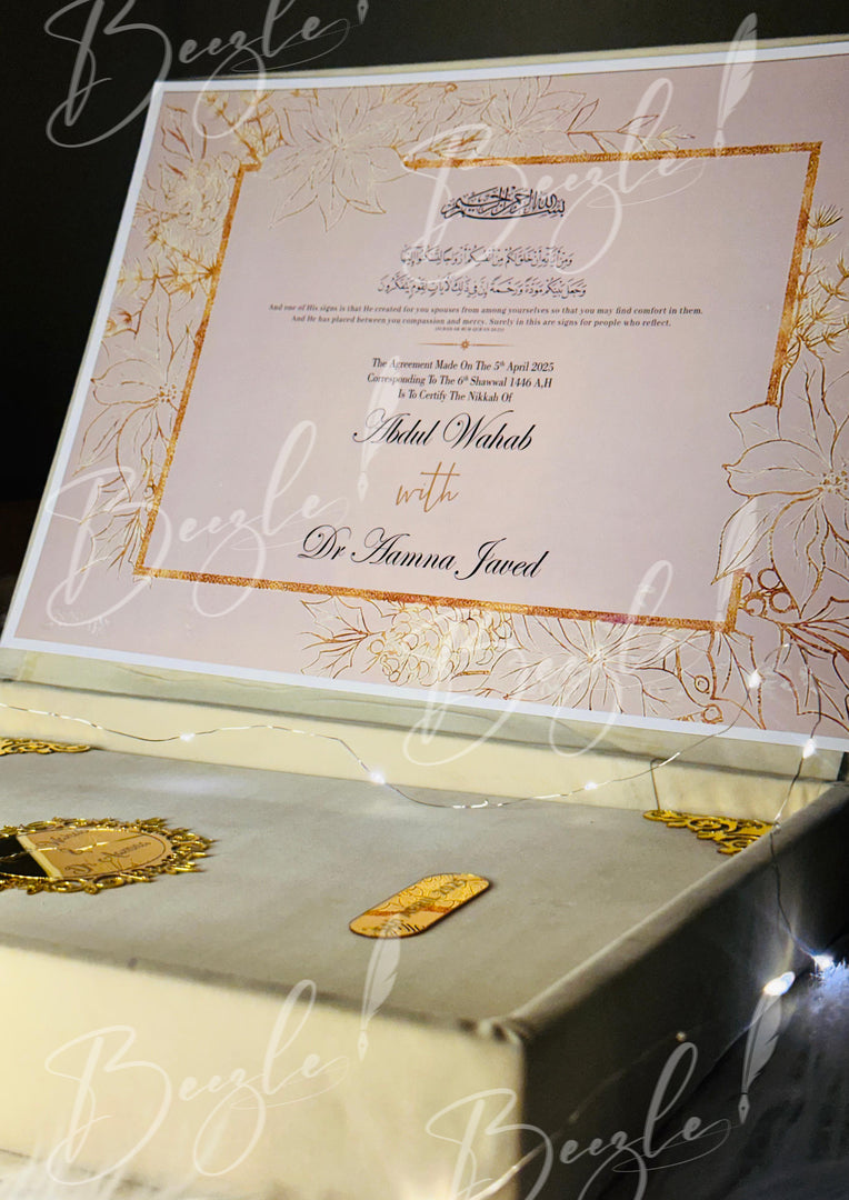 Beautiful Personalized White Nikah Booklet Box with Golden Details | BOX-011