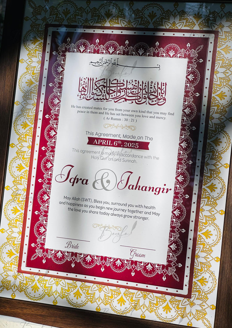 The Luxury Nikah Certificate With Golden Frame & Unique Design | NC-178