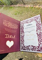 Load image into Gallery viewer, Charming Maroon Nikah Booklet with Golden Details | NB-009