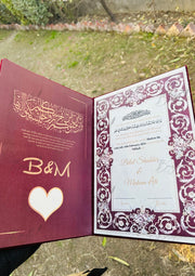 Charming Maroon Nikah Booklet with Golden Details | NB-009