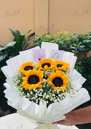 Sunflower Bouquet Wrapped in White | BCG-145