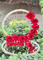 Load image into Gallery viewer, Customized Red Rose Nikkah Ring Tray with Two Ring Boxes &amp; Pearls | NT-008
