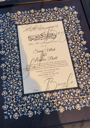 Luxury Black & Blue Nikah Certificate with Stone Decoration | SNC-002