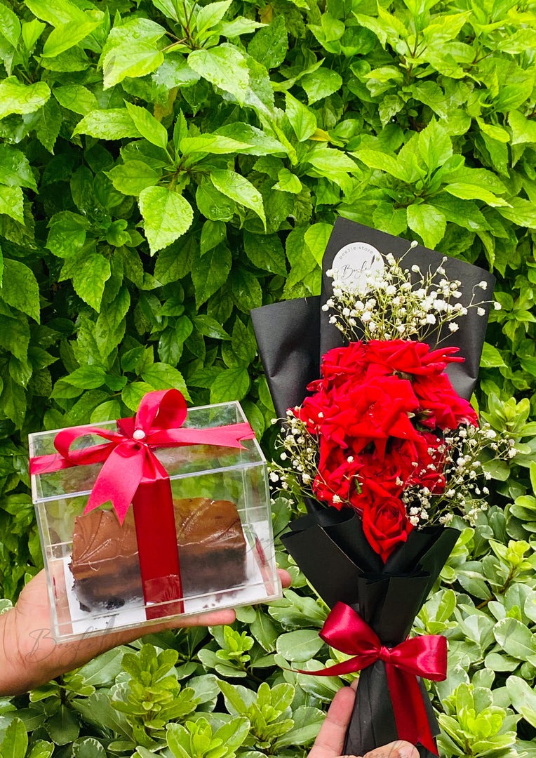 Sweet Red Rose Bouquet with Brownie Box Gift Set | GDEL-116