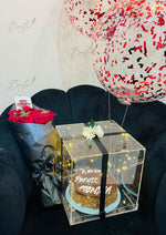 Load image into Gallery viewer, Luxury Cake Acrylic Box with Rose Bouquet &amp; Balloons | GDEL-006
