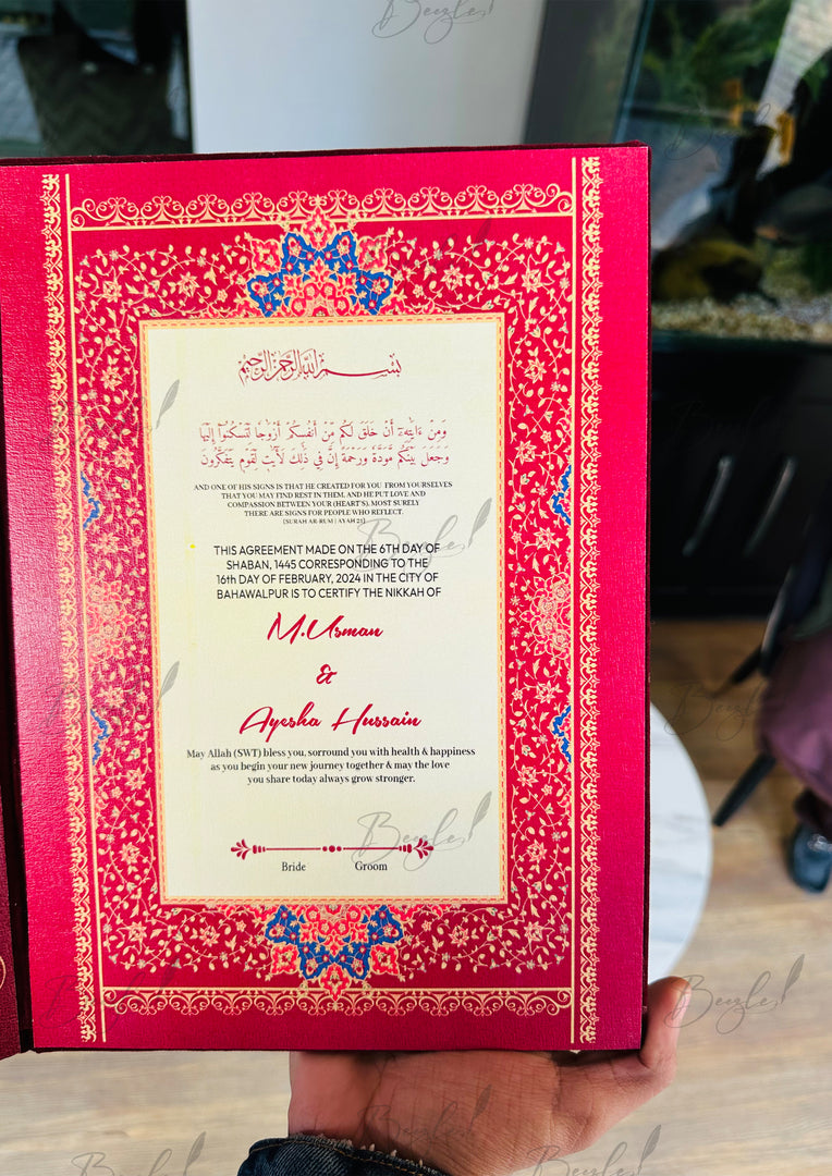 Personalized Red Nikah Booklet with Elegant Design | NB-010