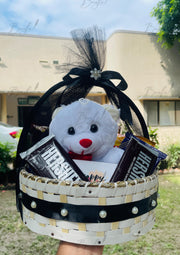 Black Teddy & Chocolate Gift Basket | GB-135