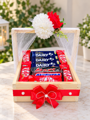 Chocolate Gift Tray – Red Bow & Floral Mesh Wrap | GB-184