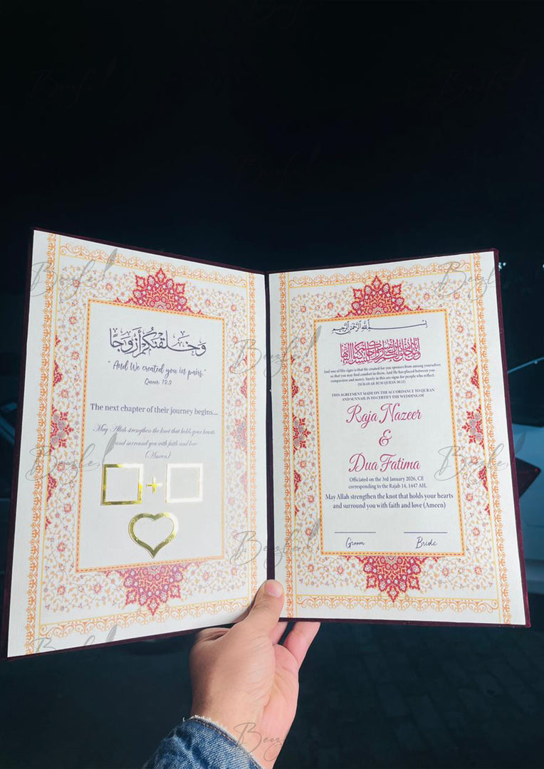Velvet Maroon Nikah Booklet with Beautiful Golden Details | NB-041