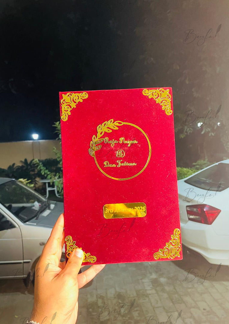 Velvet Maroon Nikah Booklet with Beautiful Golden Details | NB-041