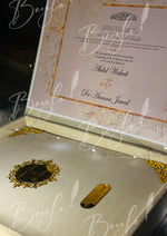 Load image into Gallery viewer, Beautiful Personalized White Nikah Booklet Box with Golden Details | BOX-011
