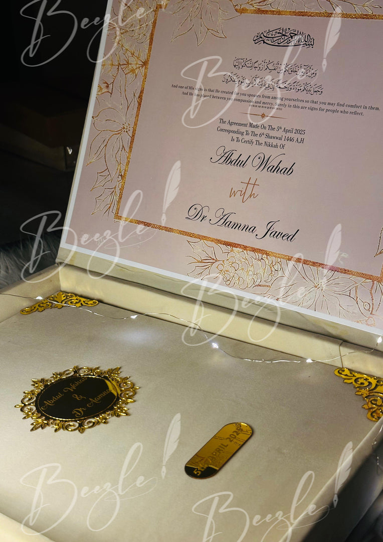 Beautiful Personalized White Nikah Booklet Box with Golden Details | BOX-011