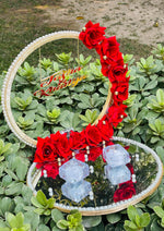 Load image into Gallery viewer, Customized Red Rose Nikkah Ring Tray with Two Ring Boxes &amp; Pearls | NT-008
