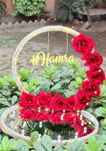 Load image into Gallery viewer, Customized Red Rose Nikkah Ring Tray with Two Ring Boxes &amp; Pearls | NT-008
