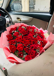 Blush Pink Wrapped Red Rose Bouquet | BCG-137