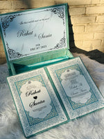 Load image into Gallery viewer, Eye Catchy Green Nikah Booklet Box with Personalized Couple Details | BOX-012
