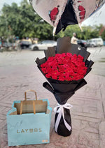 Load image into Gallery viewer, Premium Red Rose Bouquet with Balloons &amp; Layers Treat | GDEL-160
