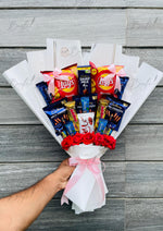 Load image into Gallery viewer, Snack &amp; Chips Bouquet with Chocolates &amp; Roses | BCG-164
