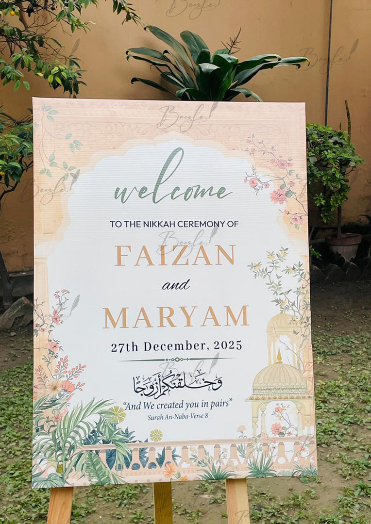 Personalised Nikkah Welcome Board – Elegant Design | WWB-016