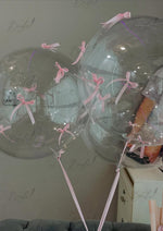 Load image into Gallery viewer, Transparent Balloons with Pink Ribbon Bows | BLO-004
